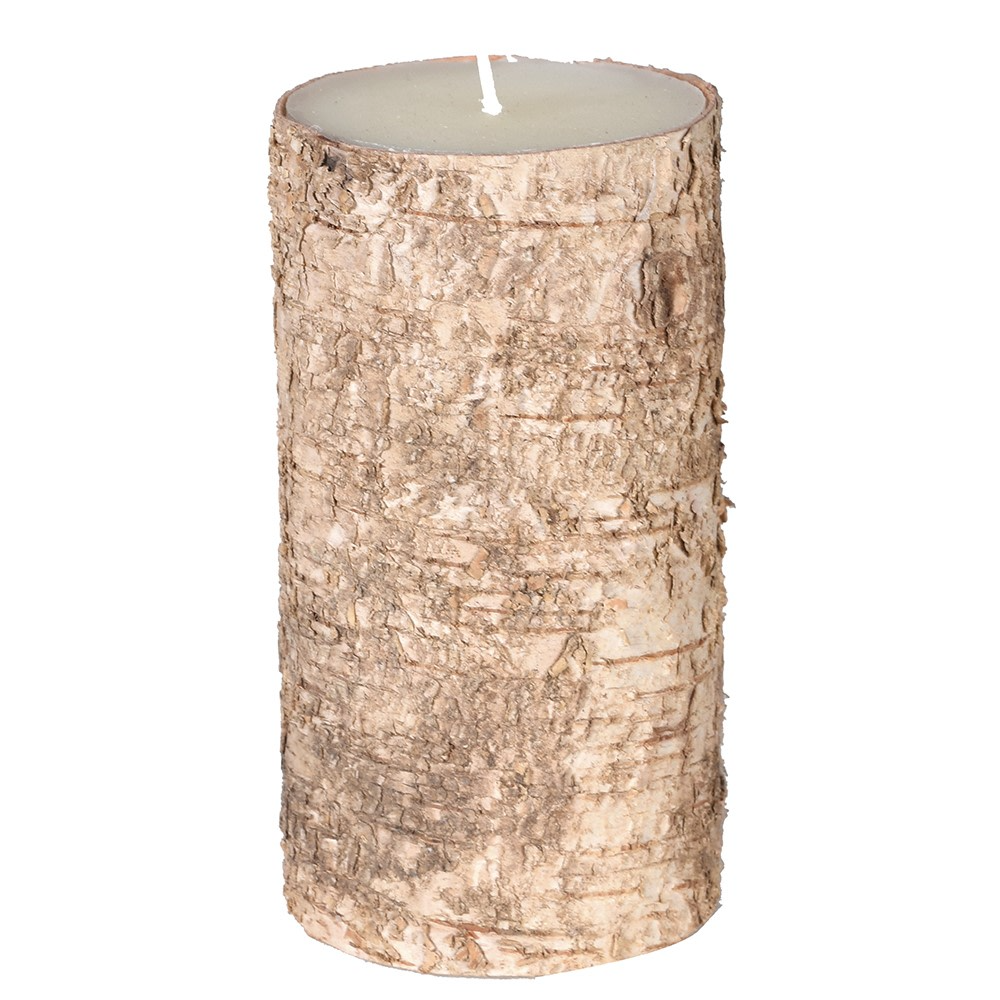 Birch Bark Pillar Candle 15cm | Annie Mo's