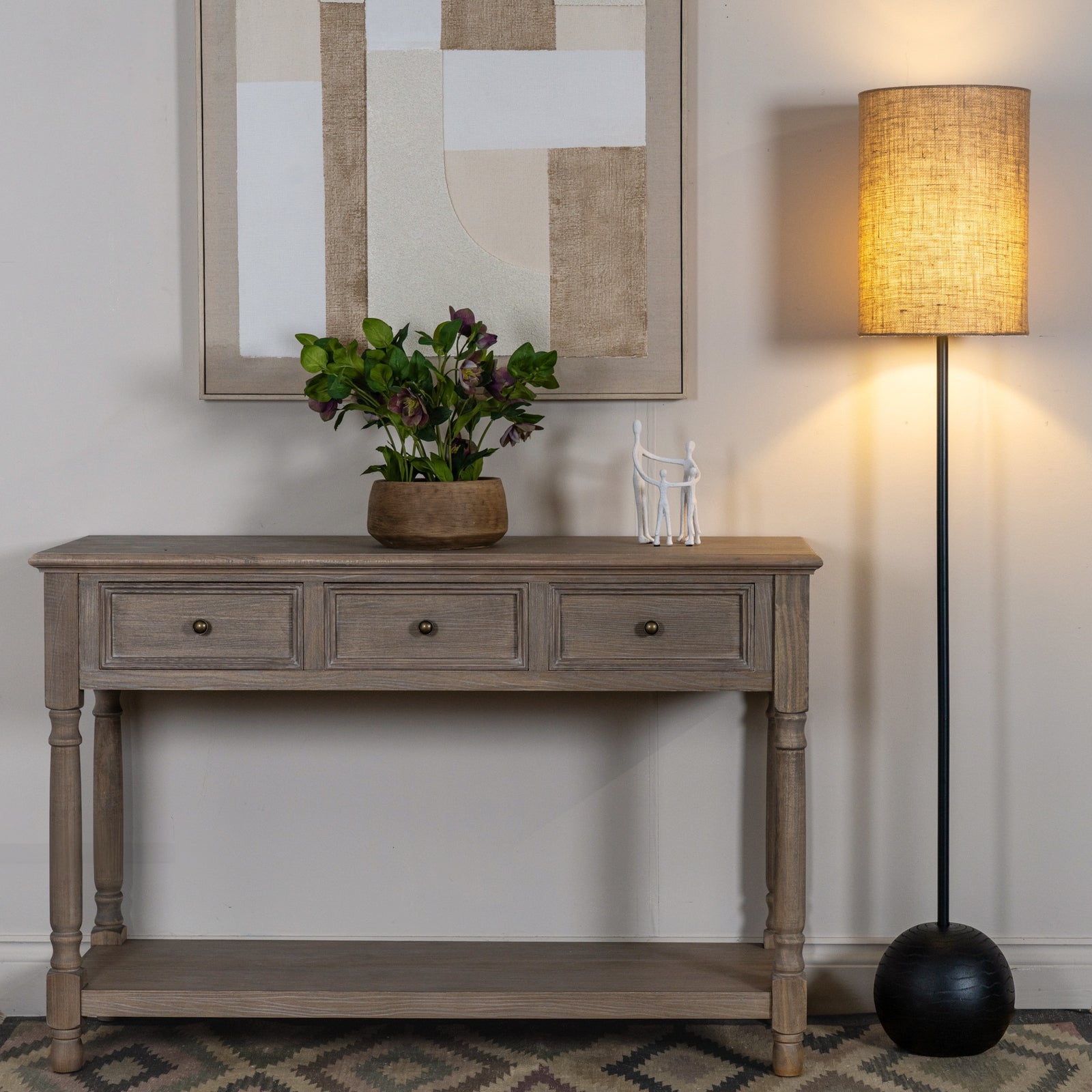 Black Cannon Floor Lamp With Hessian Shade 151cm | Annie Mo's