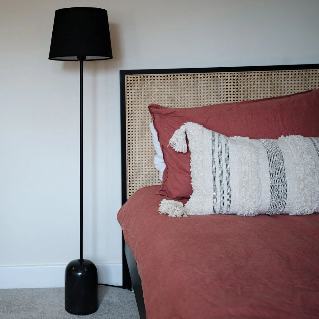 Black Marble Floor Lamp with Black Shade 123cm