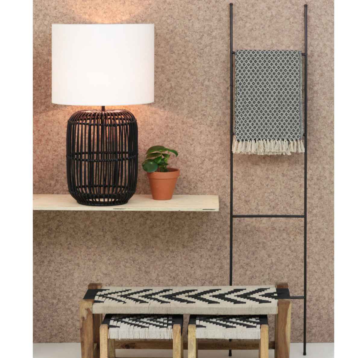 Black Metal Decorative Four Bar Ladder 180cm-B