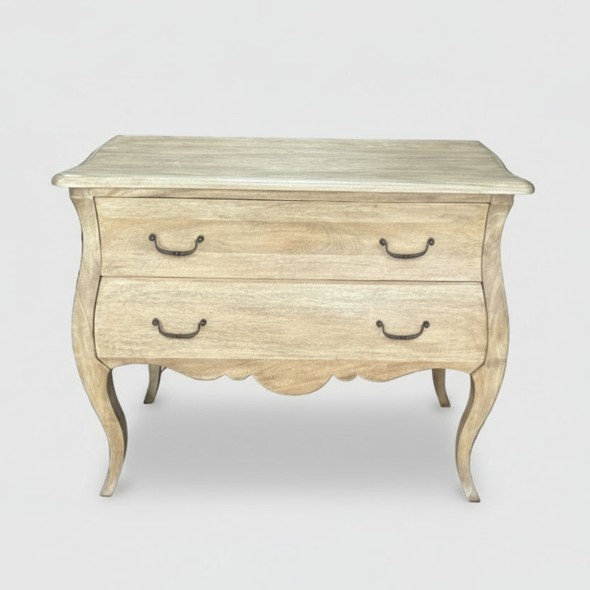 Bleached Mahogany Two Drawer Bombe Chest 110cm Wide