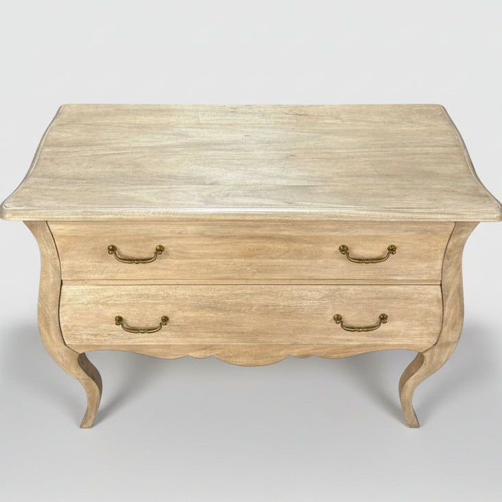Bleached Mahogany Two Drawer Bombe Chest 110cm Wide