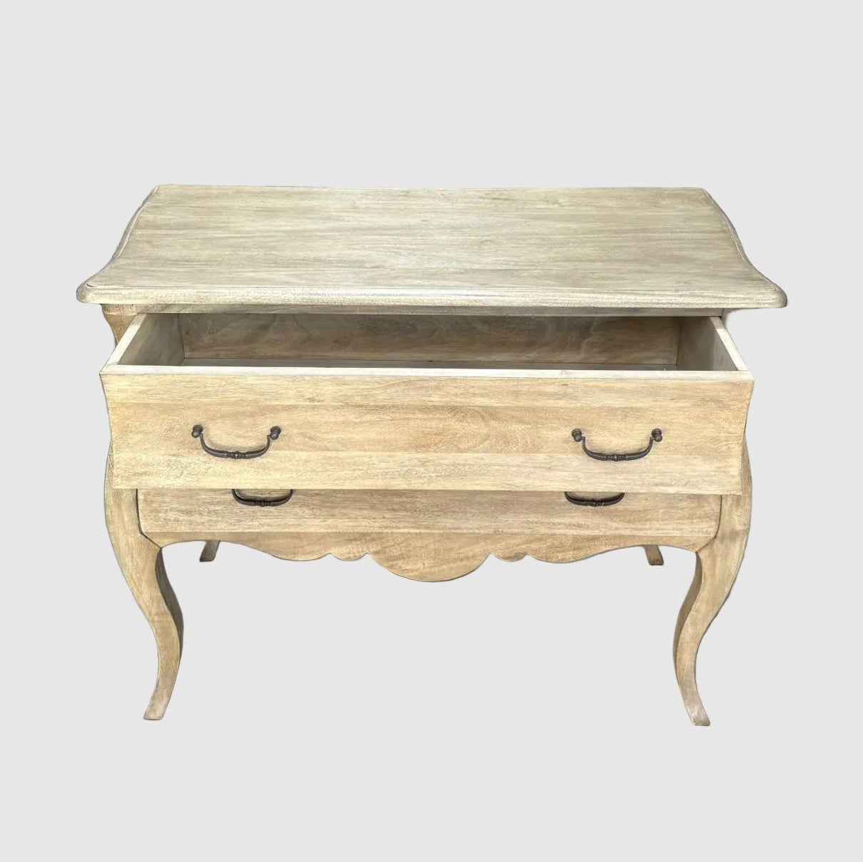 Bleached Mahogany Two Drawer Bombe Chest 110cm Wide