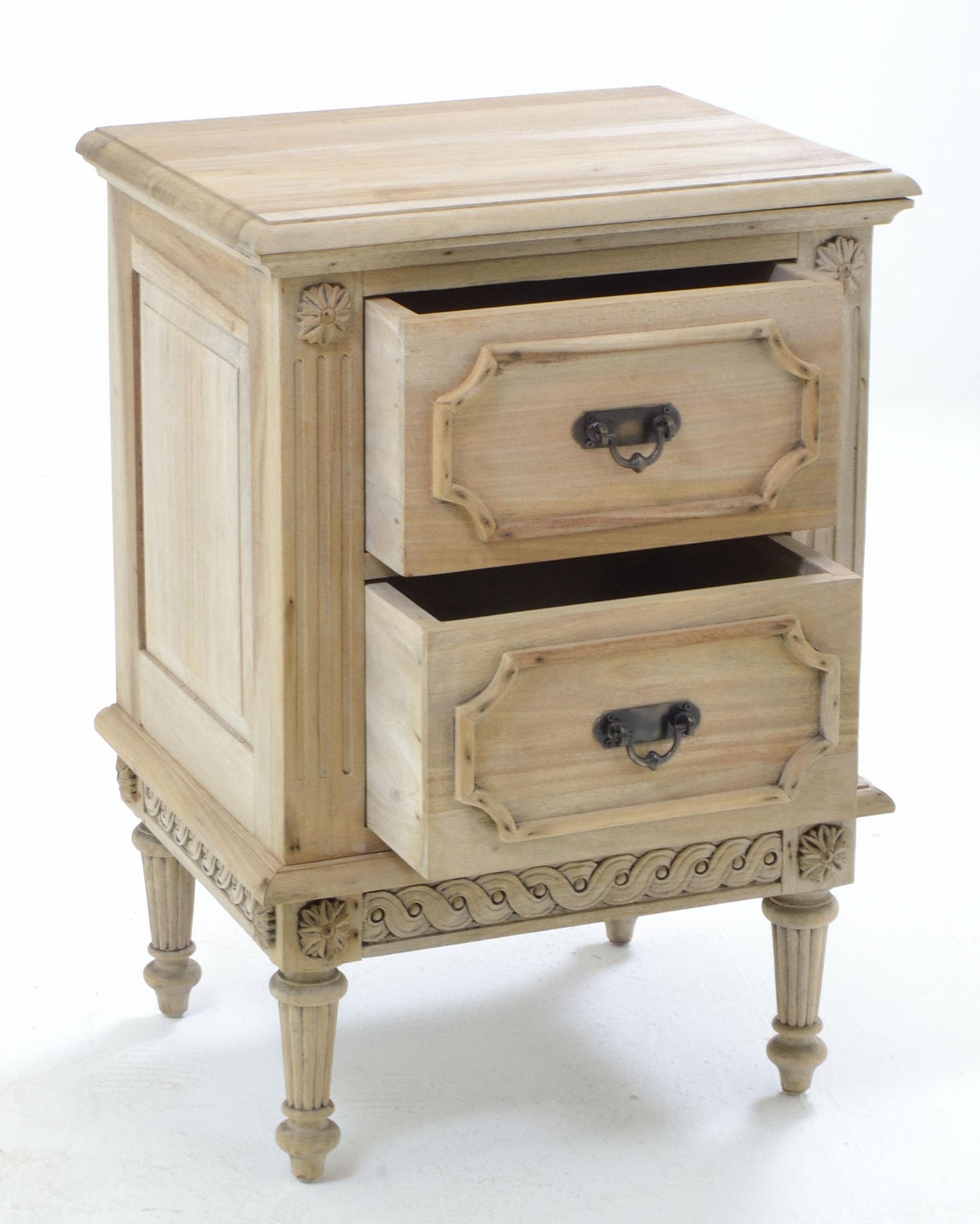 Bleached Mahogany Vintaged Two Drawer Bedside