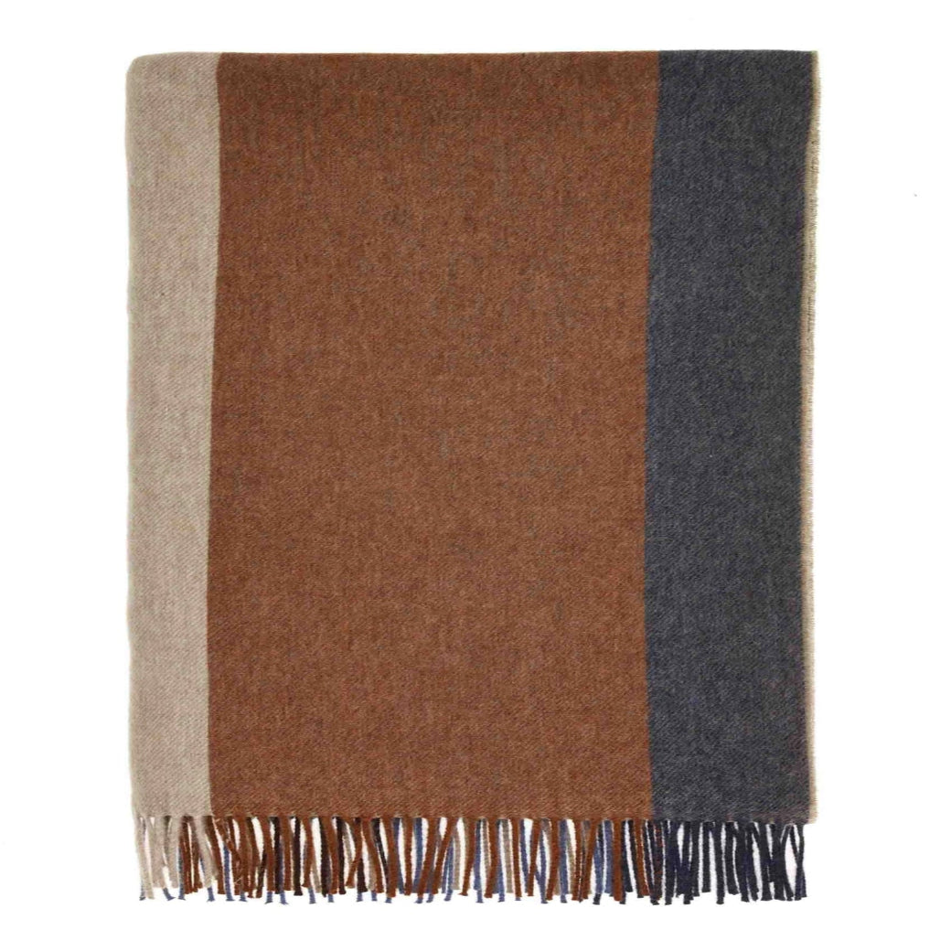 Block Stripe Merino Throw - Pink Blue and Rust
