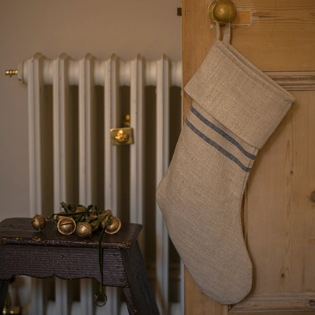 Blue Stripe Timeless Linen Stocking | Annie Mo's