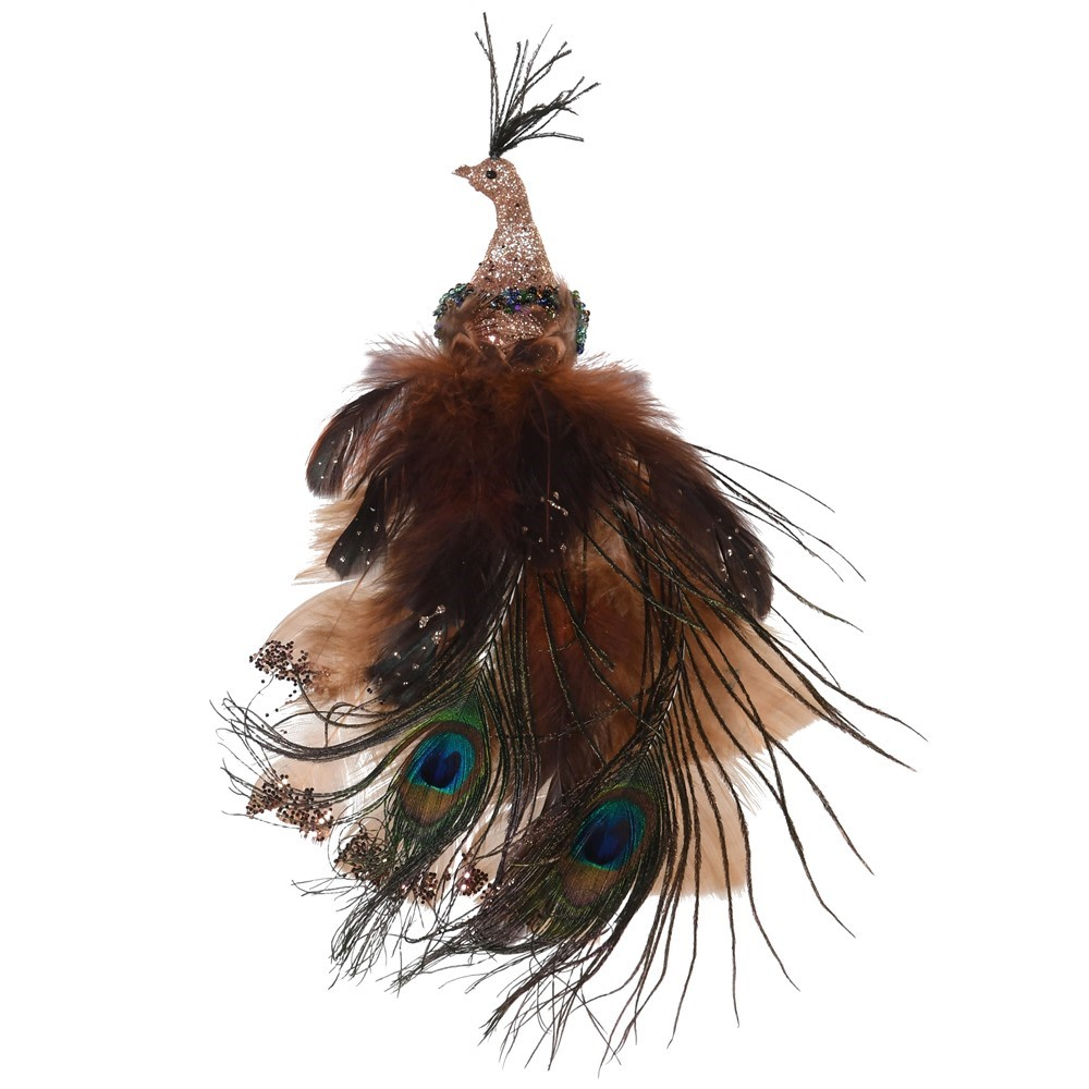 Brown Feathered Clip On Peacock 25cm | Annie Mo's