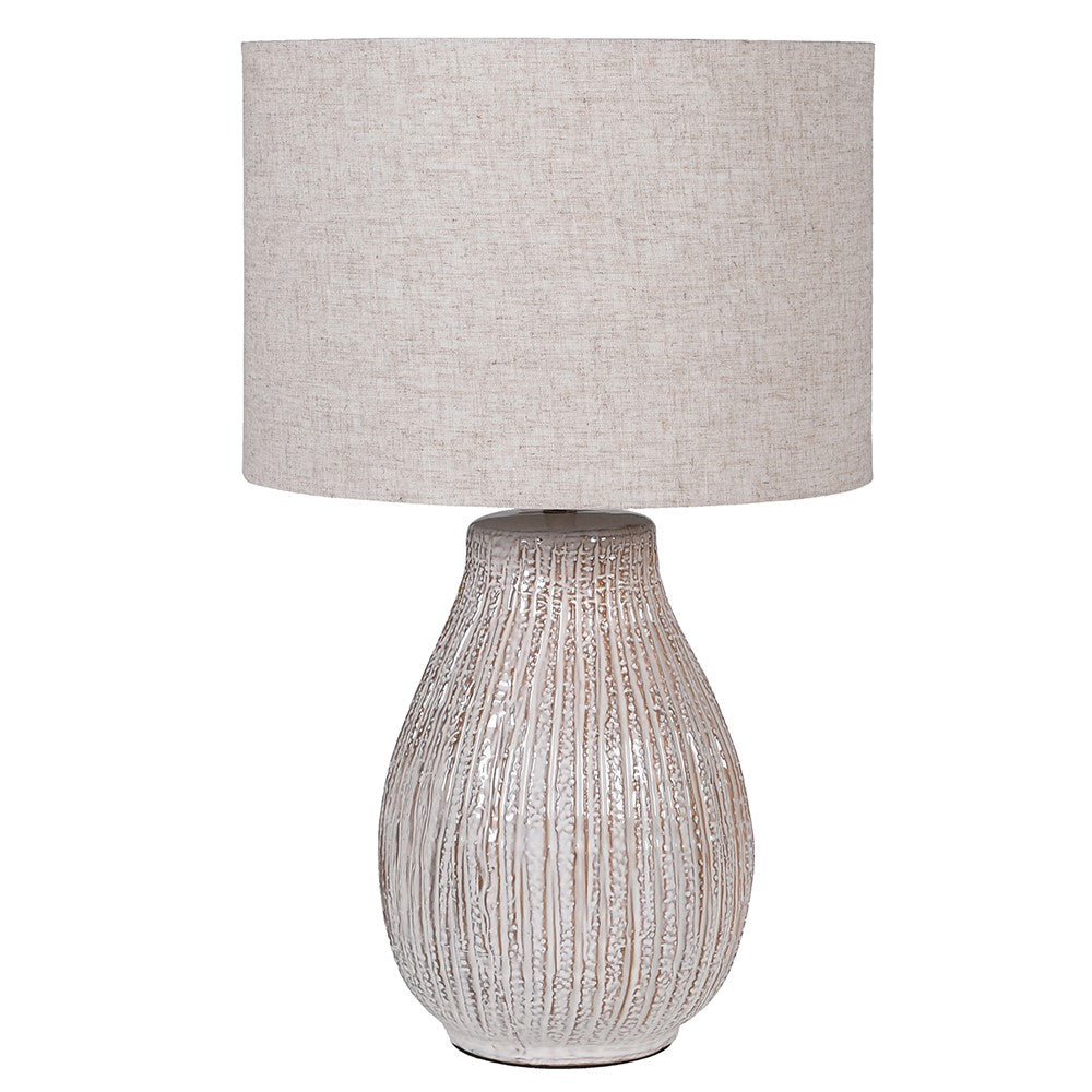 Bulbous Textured Cream Table Lamp with Linen Shade