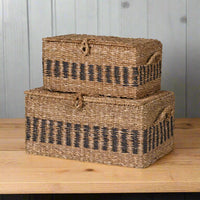 Set of Two Hinged Lidded Seagrass Baskets 51cm