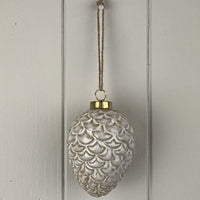 Glazed Ceramic Hanging Pinecone Decoration with Textured Detail 10cm