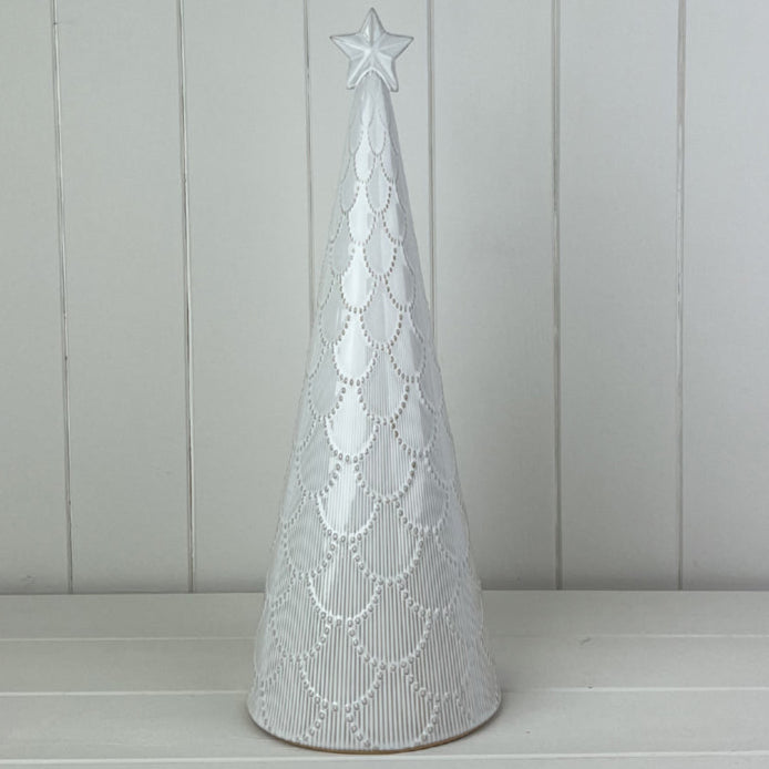 Glazed Ceramic Tree Ornament with Textured Detail and Star 38cm