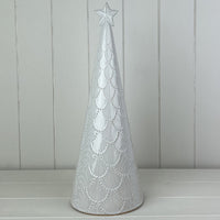 Glazed Ceramic Tree Ornament with Textured Detail and Star 38cm
