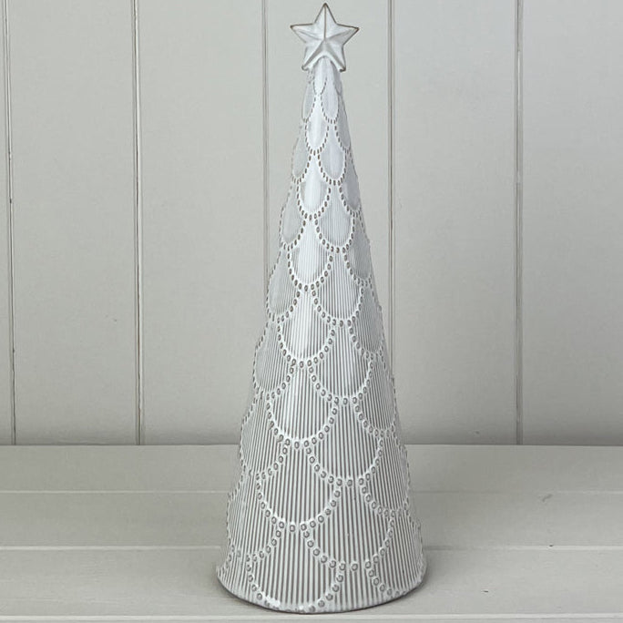 Glazed Ceramic Tree Ornament with Textured Detail and Star 29cm