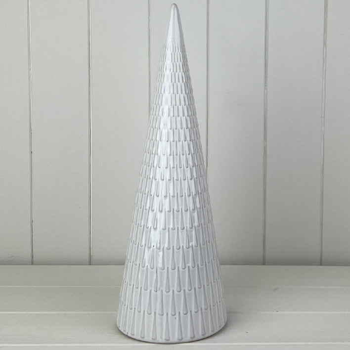 White Ceramic Tree Ornament with Thin Linear Detail 36cm