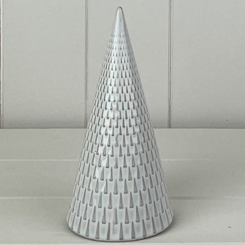 White Ceramic Tree Ornament with Thin Linear Detail 16cm | Annie Mo's