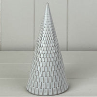 White Ceramic Tree Ornament with Thin Linear Detail 16cm | Annie Mo's