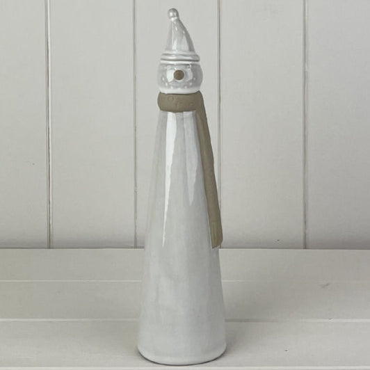 Glazed Ceramic Tall Snowman Ornament with Textured Detail 26cm | Annie