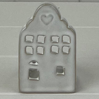 Glazed Ceramic House Tealight with Textured Detail 8.7cm