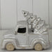 Glazed Ceramic Car Carrying Christmas Tree Ornament with Textured Detail and LED 16cm