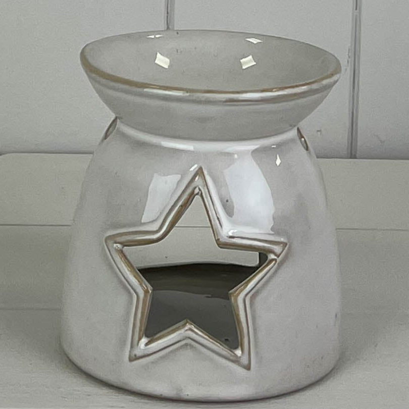 Glazed Ceramic Wax Oil Burner with Star Cut Out with Textured Detail 10cm
