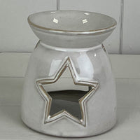 Glazed Ceramic Wax Oil Burner with Star Cut Out with Textured Detail 10cm
