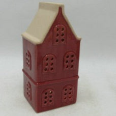 Small Red Ceramic LED Townhouse with Sand Roof. 6 Hour Timer