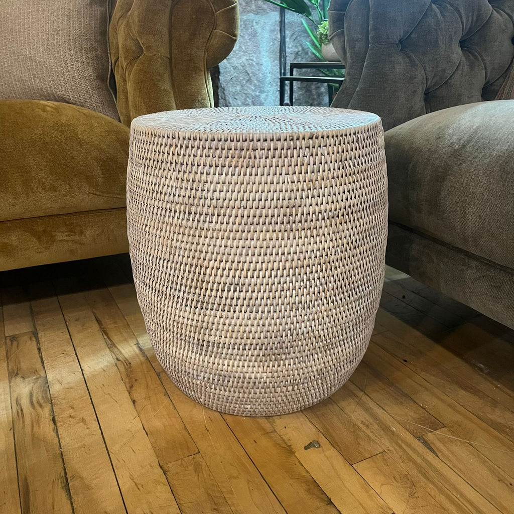Natural White Wash Rattan Round  Lamp Table 45cm