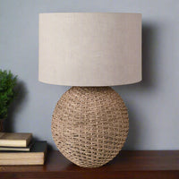Rattan Orb Table Lamp with Linen Shade 70cm | Annie Mo's