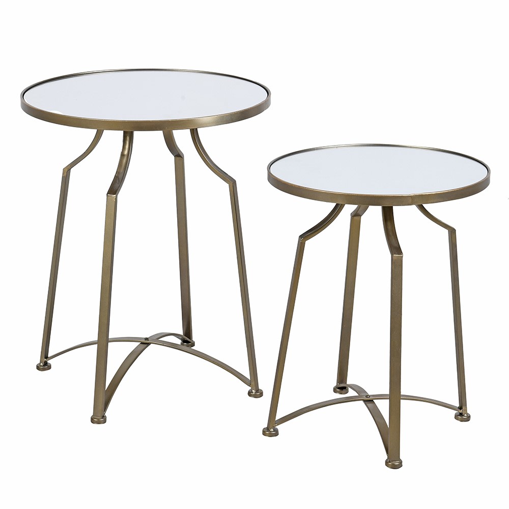 Set of Two Brass Effect Metal Side Tables with Mirrored Tops | Annie