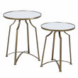 Set of Two Brass Effect Metal Side Tables with Mirrored Tops | Annie