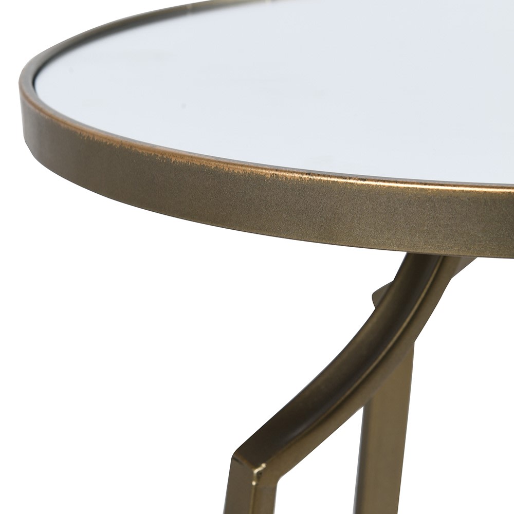 Set of Two Brass Effect Metal Side Tables with Mirrored Tops
