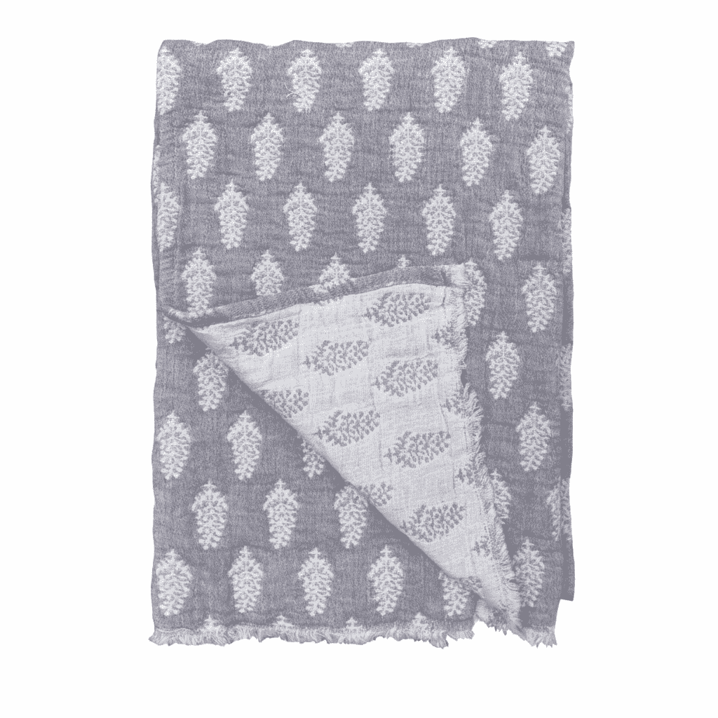 COTTON JACQUARD BHUTTI WASHED GREY THROW 130 X 170CM