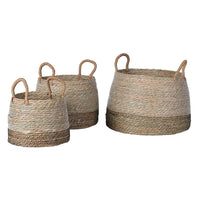 Set of Three Rush Round Taupe Baskets | Annie Mo's