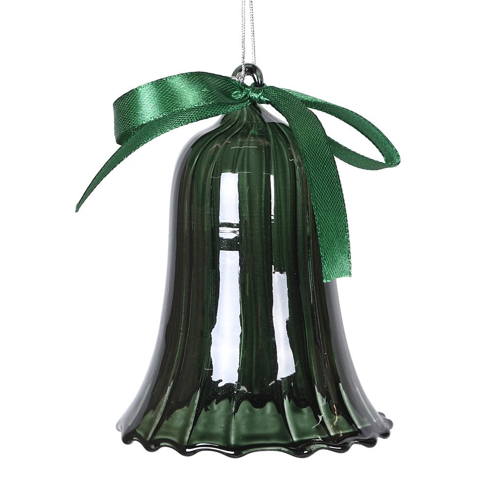 Moss Ribbon Glass Bell 10cm