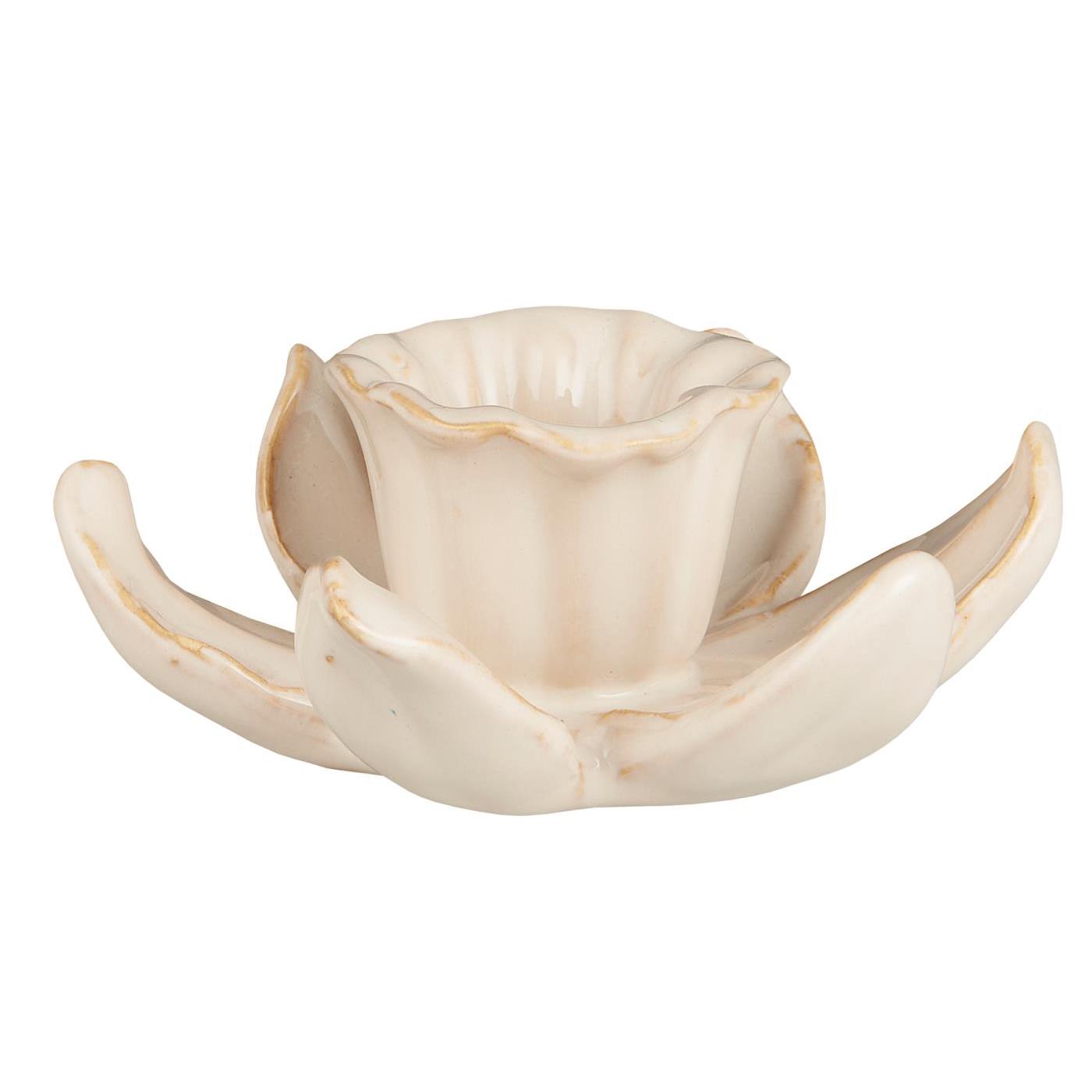 Ceramic Daffodil Candle Holder for Dinner Candles in a Butter Cream Colour