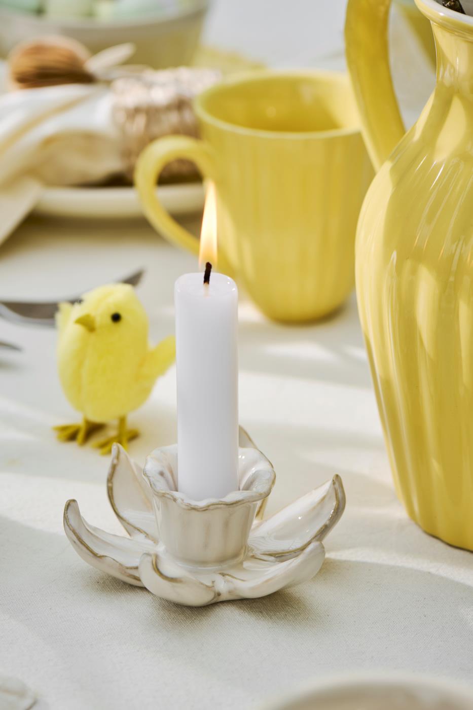 Ceramic Daffodil Candle Holder for Dinner Candles in a Butter Cream Colour