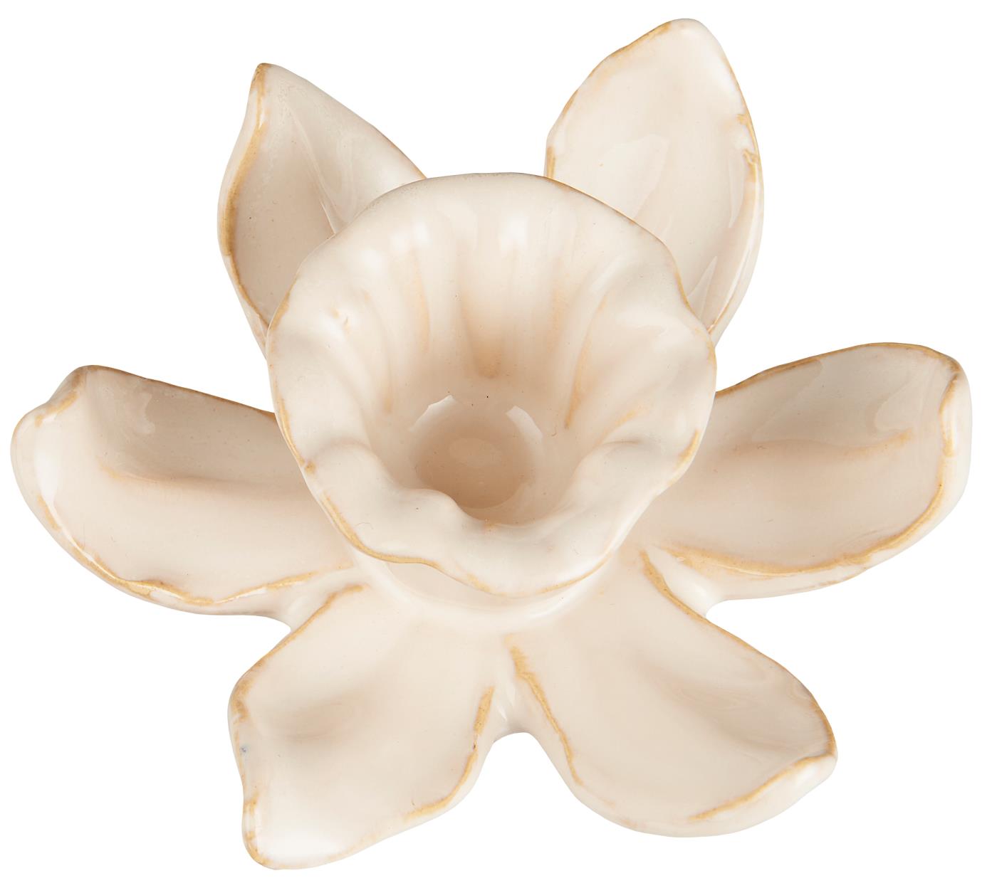 Ceramic Daffodil Candle Holder for Dinner Candles in a Butter Cream Colour | Annie Mo's