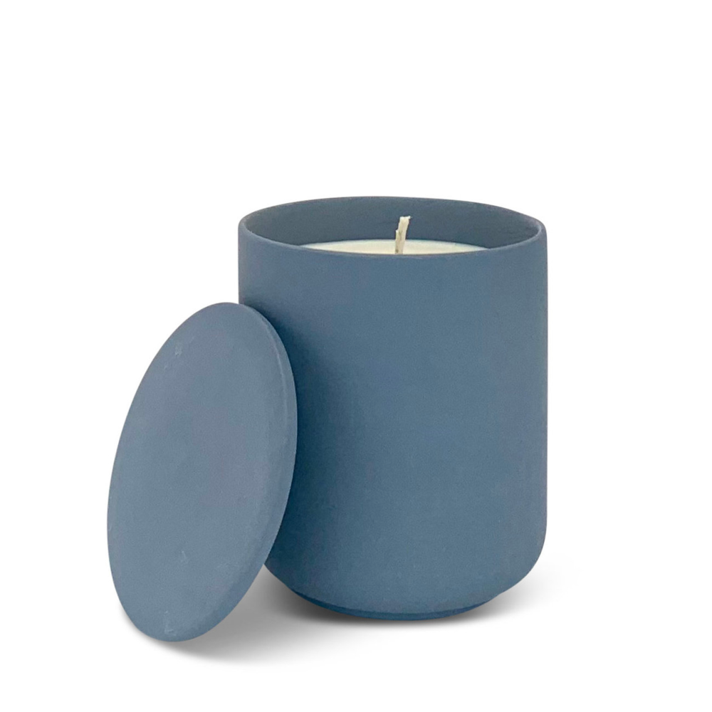 Ceramic Pot Candle - Matt Blue with Lid - Vanilla, Vetiver and Orange