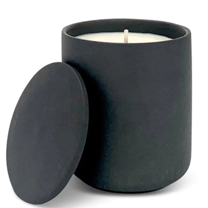Ceramic Pot Candle - Matt Graphite Black with Lid - Black Pomegranate