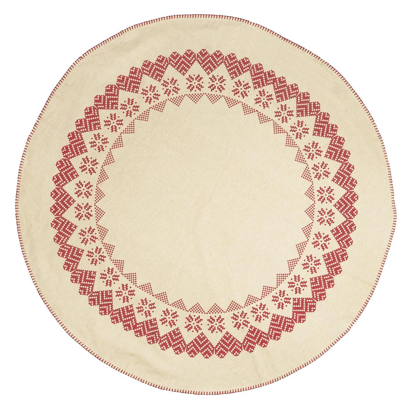 Christmas Tree Rug Natural with Red Pattern and Border Stitching 120cm | Annie Mo'sB
