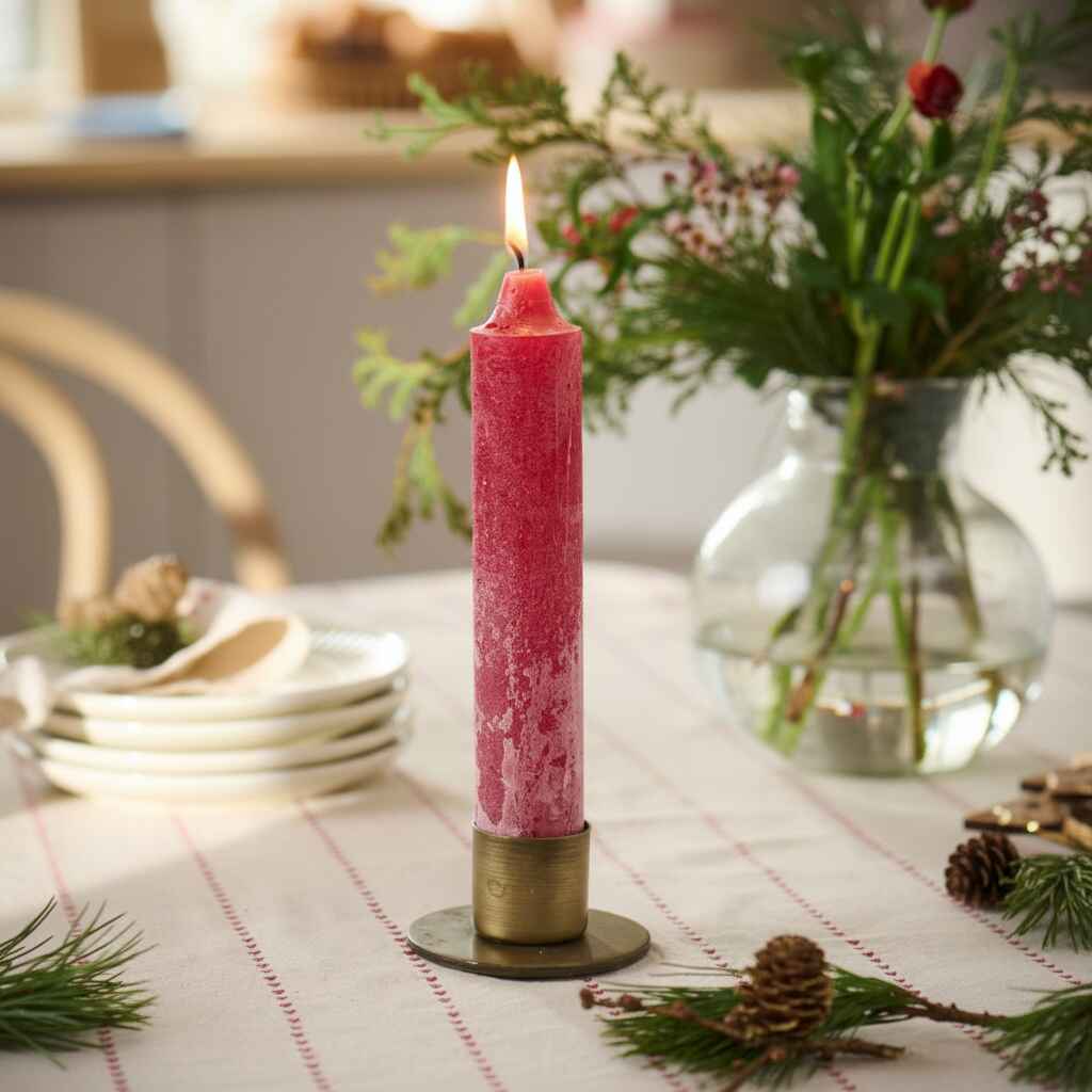 Chunky Rustic Nordic Red Candle 25cm | Annie Mo's