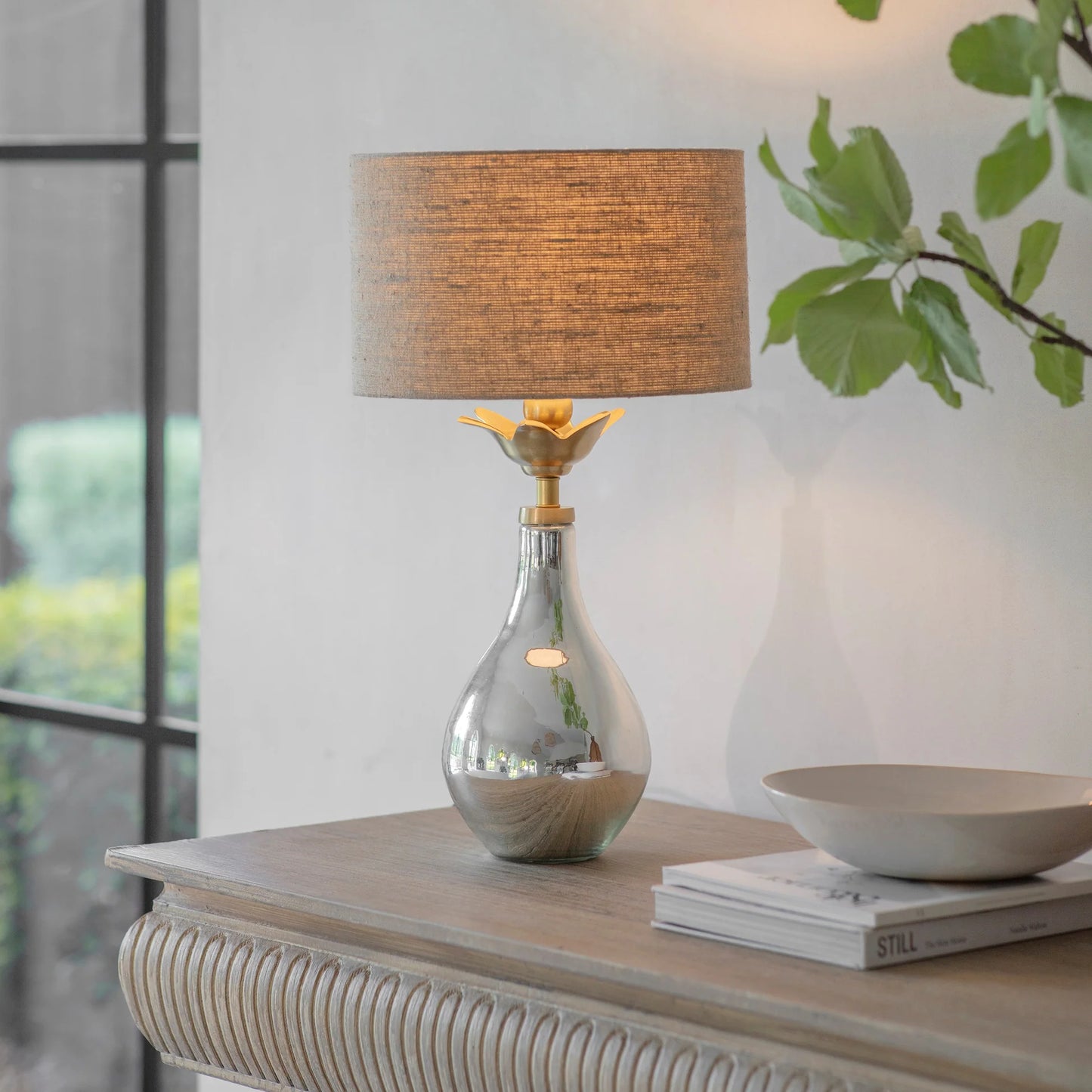 Claymore Mercury Glass Teardrop Lamp with Shade 52cm