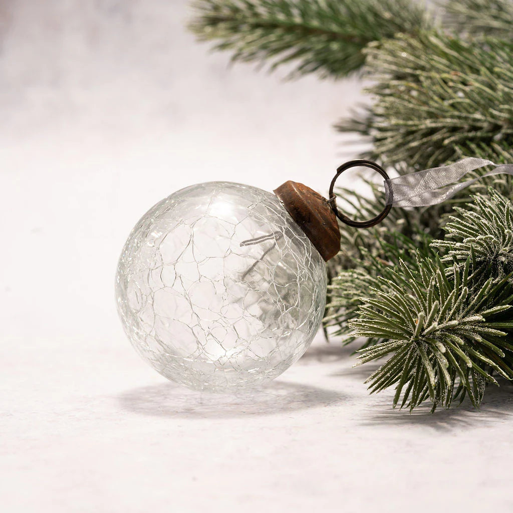 Clear Crackle Glass Christmas Bauble 5cm | Annie Mo's
