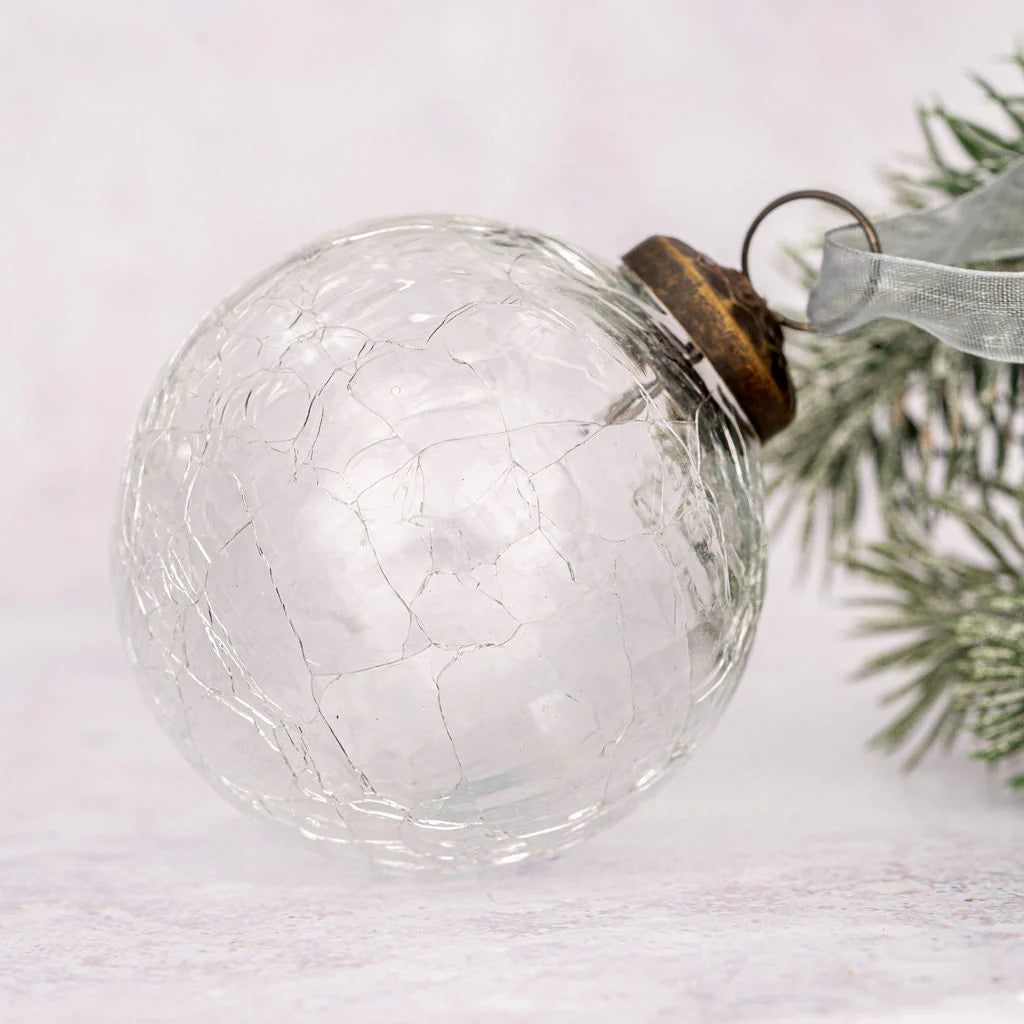 Clear Crackle Glass Christmas Bauble 8cm | Annie Mo's