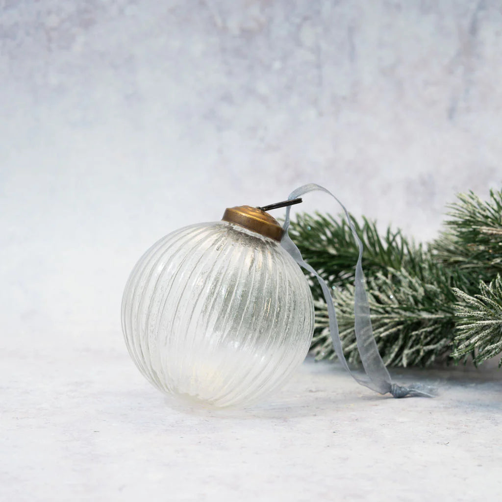 Clear Glass Ribbed Ball Bauble 8cm | Annie Mo's