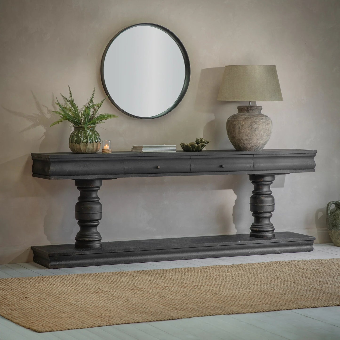 Clovelly Large Distressed Black Console Table 240cm | Annie Mo's B