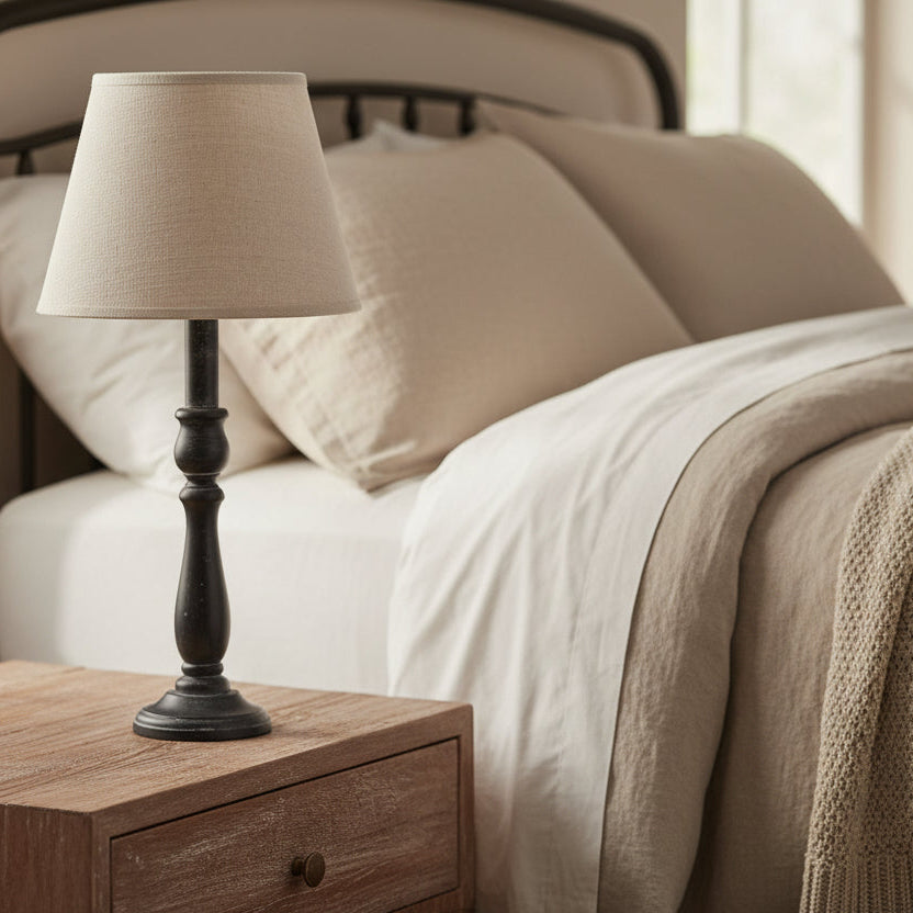 Column Table Lamp With Linen Shade 40cm | Annie Mo's