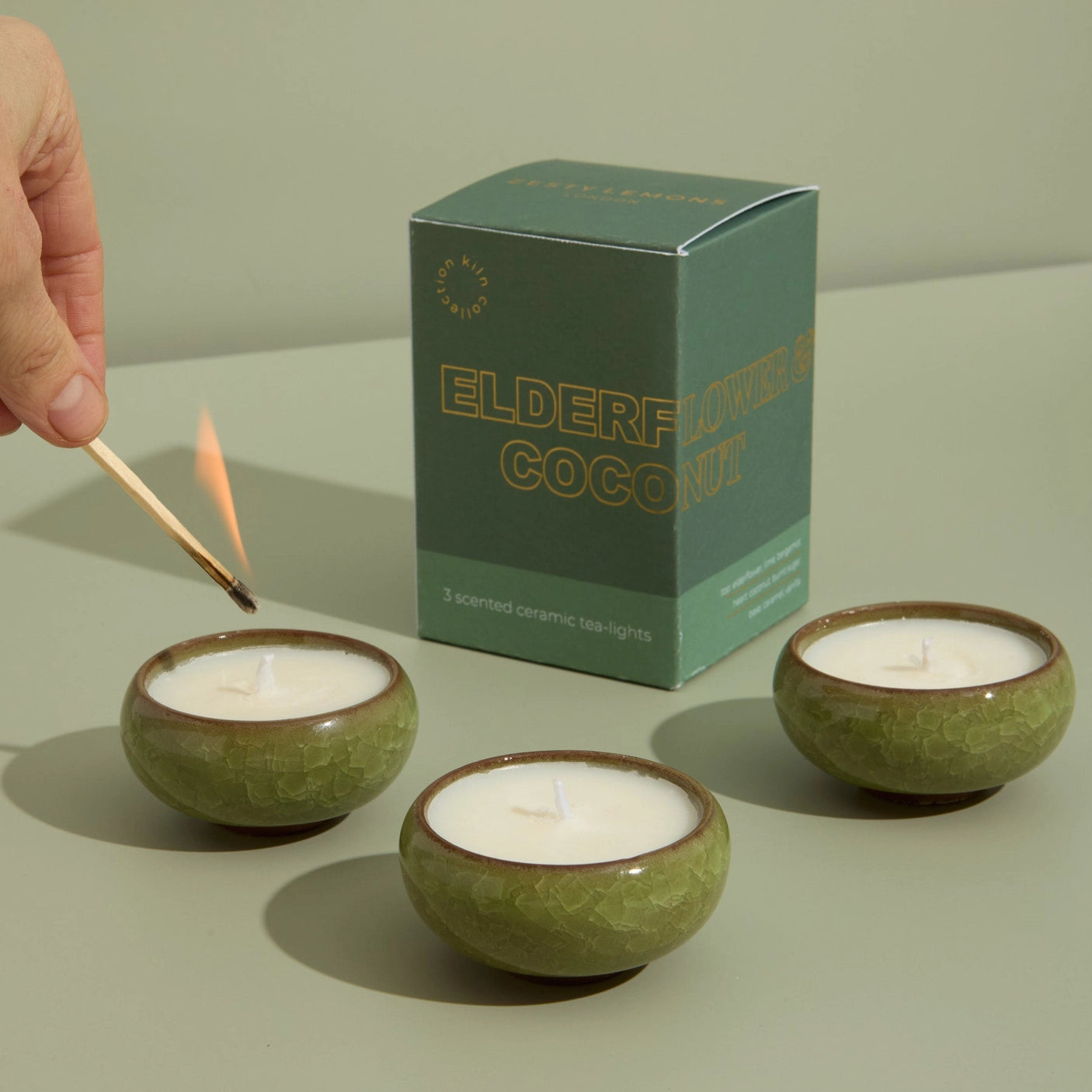 Contemporary Kiln Olive Tea Lights - Elderflower and Coconut | Annie Mo's