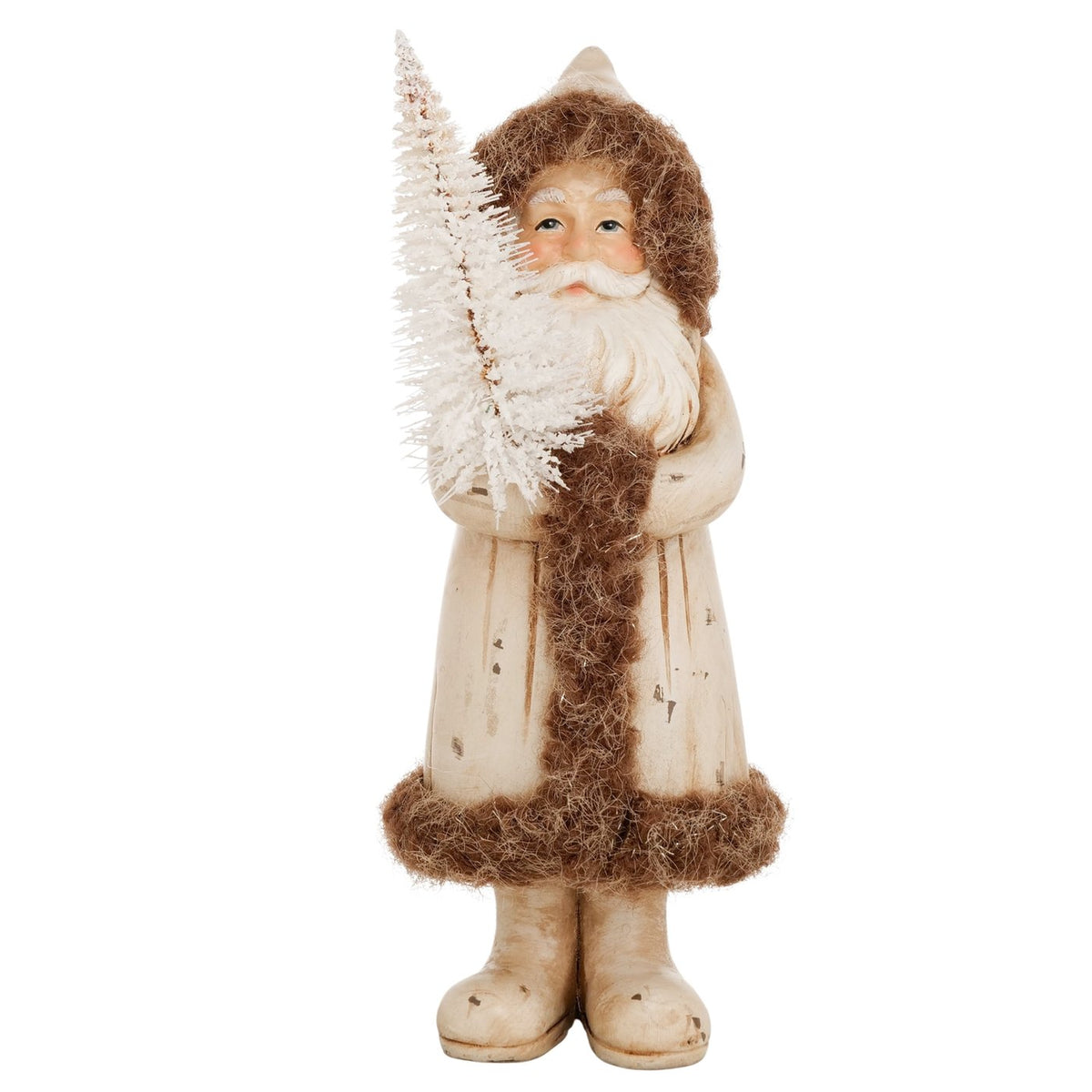 Cream Matt Santa Claus Holding Christmas Tree 20cm | Annie Mo's