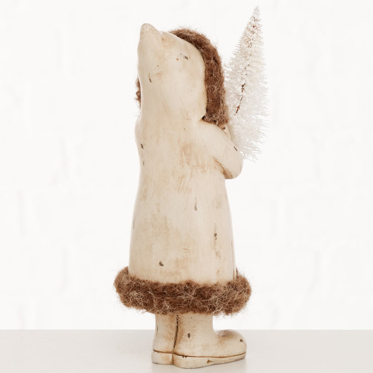 Cream Matt Santa Claus Holding Christmas Tree 20cm-C